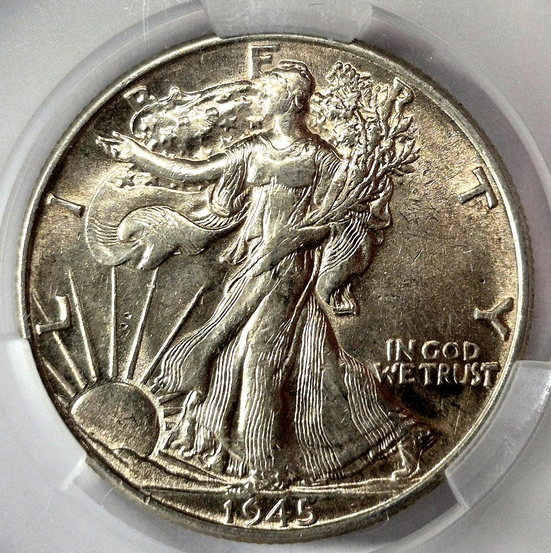 1945 50C WALKING LIBERTY SILVER HALF DOLLAR CACG CERTIFIED AU53 PHILADELPHIA