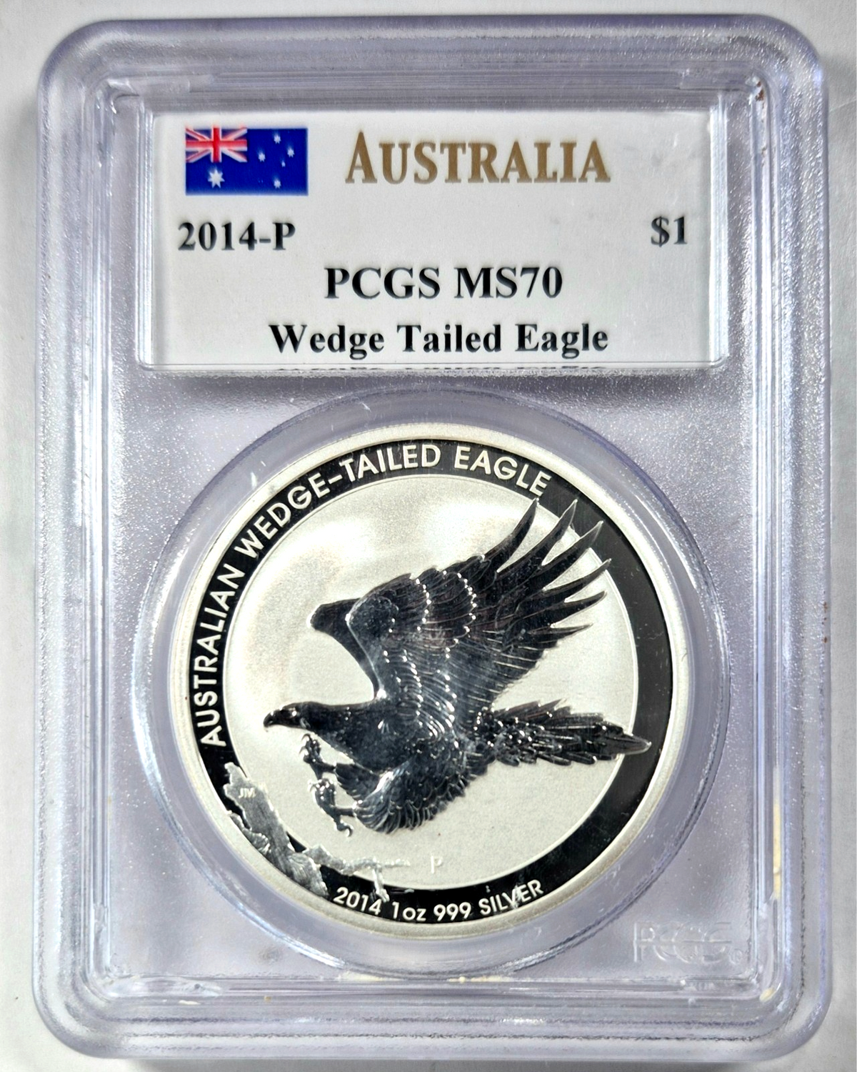 2014-P AUSTRALIA WEDGE TAILED EAGLE 1OZ .999 SILVER PCGS MS70 JOHN M. MERCANTI