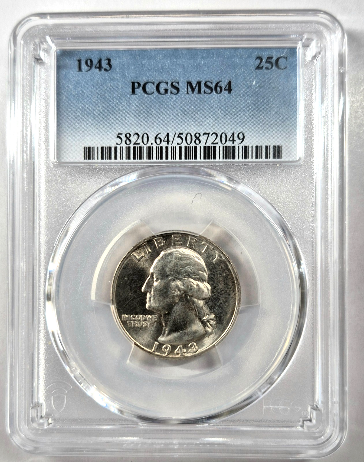 1943 25C Washington Quarter Dollar PCGS MS64   50872049