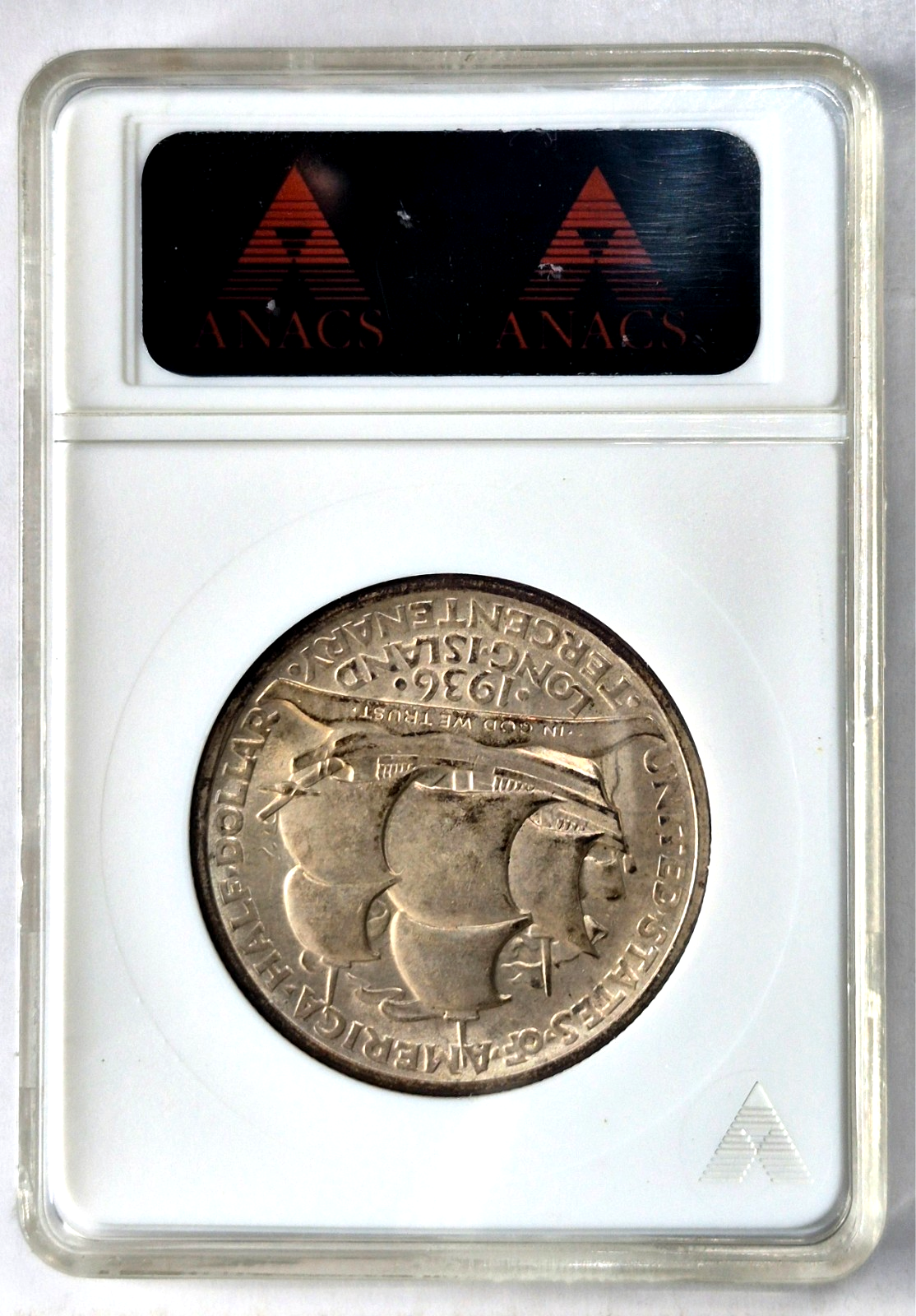 1936 Long Island Half Dollar ANACS MS63 Collectable Soapbox Holder 90% Silver