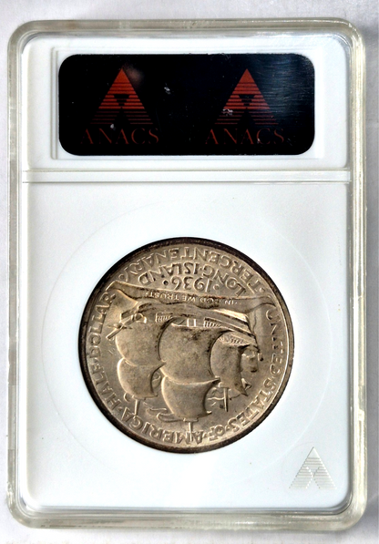 1936 Long Island Half Dollar ANACS MS63 Collectable Soapbox Holder 90% Silver