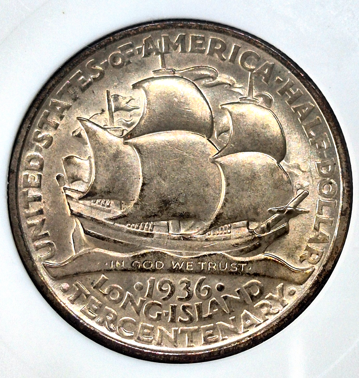 1936 Long Island Half Dollar ANACS MS63 Collectable Soapbox Holder 90% Silver