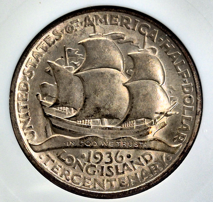 1936 Long Island Half Dollar ANACS MS63 Collectable Soapbox Holder 90% Silver