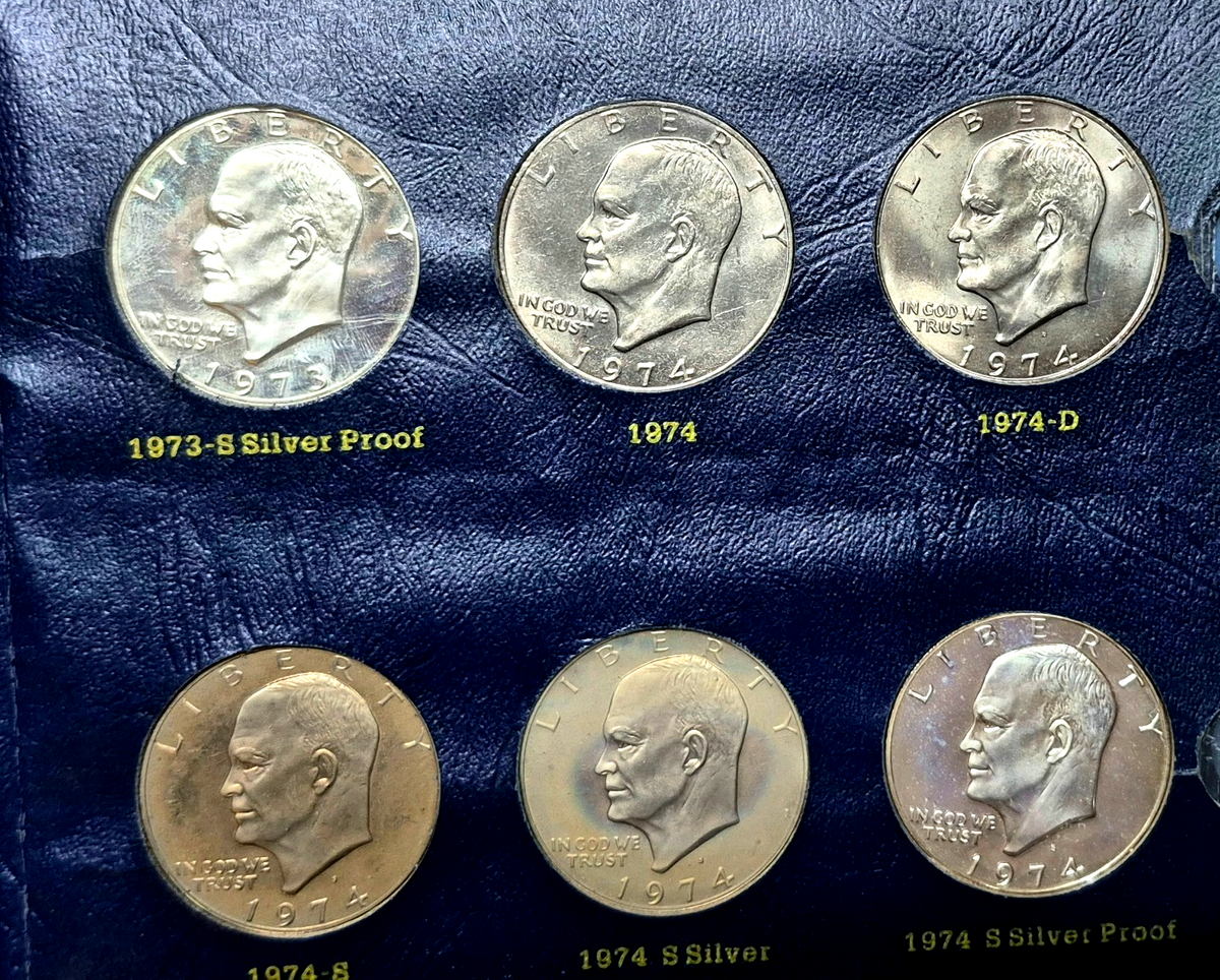1971-1978 Complete (32) AU+ Coins, Whitman Classic Eisenhower Dollar Book Toners
