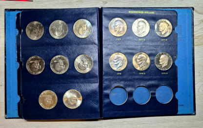 1971-1978 Complete (32) AU+ Coins, Whitman Classic Eisenhower Dollar Book Toners