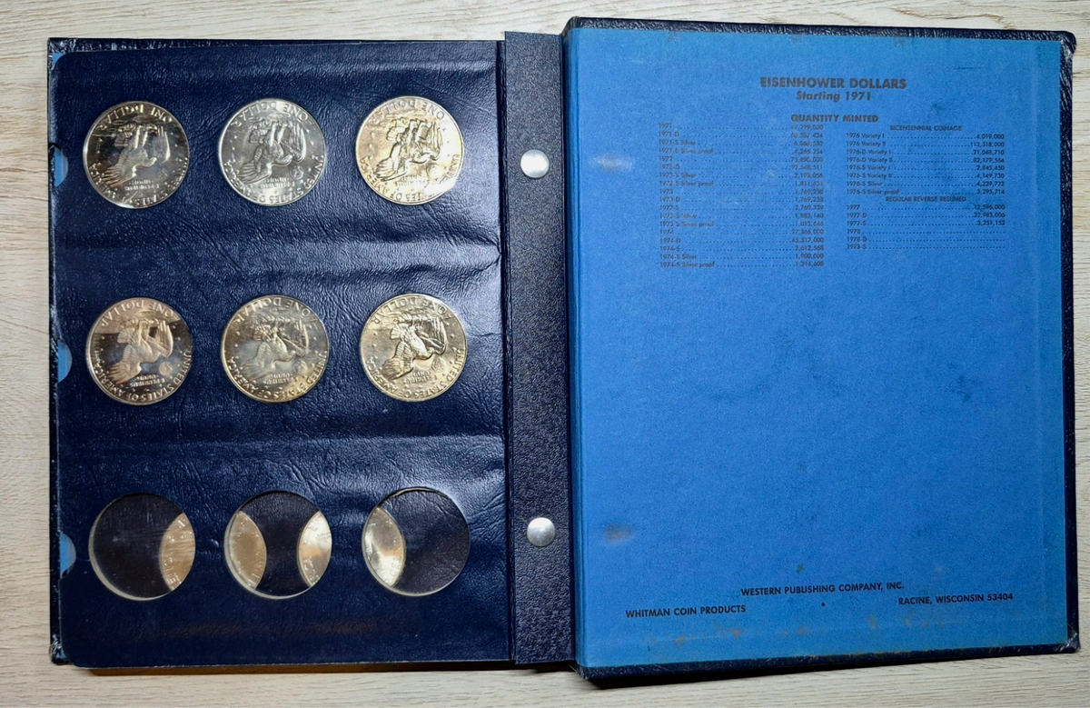 1971-1978 Complete (32) AU+ Coins, Whitman Classic Eisenhower Dollar Book Toners