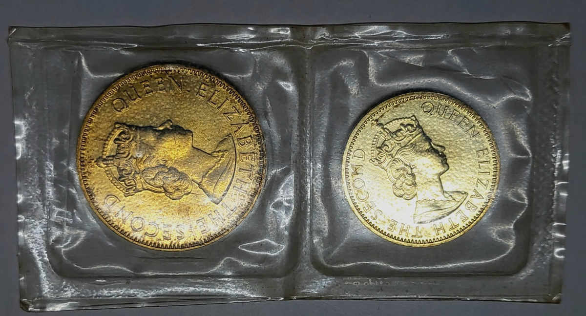 1969 Jamaica One & Half Penny Blazing Gem BU Unc OGP Low Mintage 30,000 KM41, 42