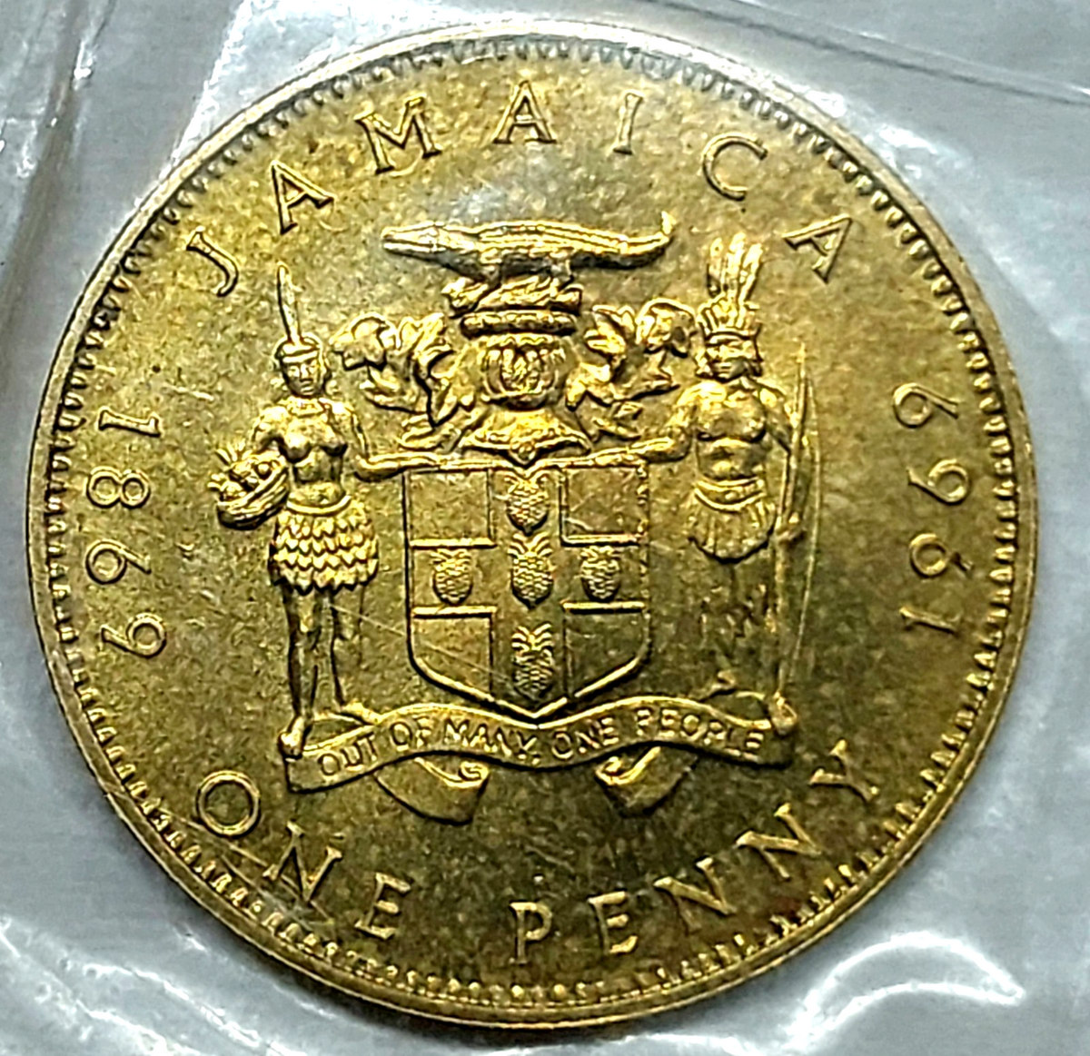 1969 Jamaica One & Half Penny Blazing Gem BU Unc OGP Low Mintage 30,000 KM41, 42
