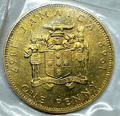 1969 Jamaica One & Half Penny Blazing Gem BU Unc OGP Low Mintage 30,000 KM41, 42