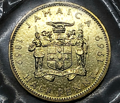 1969 Jamaica One & Half Penny Blazing Gem BU Unc OGP Low Mintage 30,000 KM41, 42