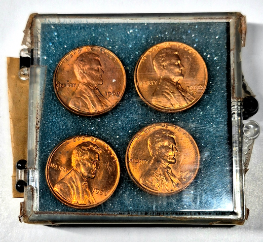 1960 P D Lincoln Memorial Cent Penny Small Large Date 4 Coin Set Vintage Sealed