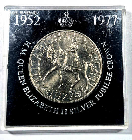 1952-1977 QUEEN ELIZABETH II SILVER JUBILEE CROWN UNCIRCULATED COIN WITH CASE
