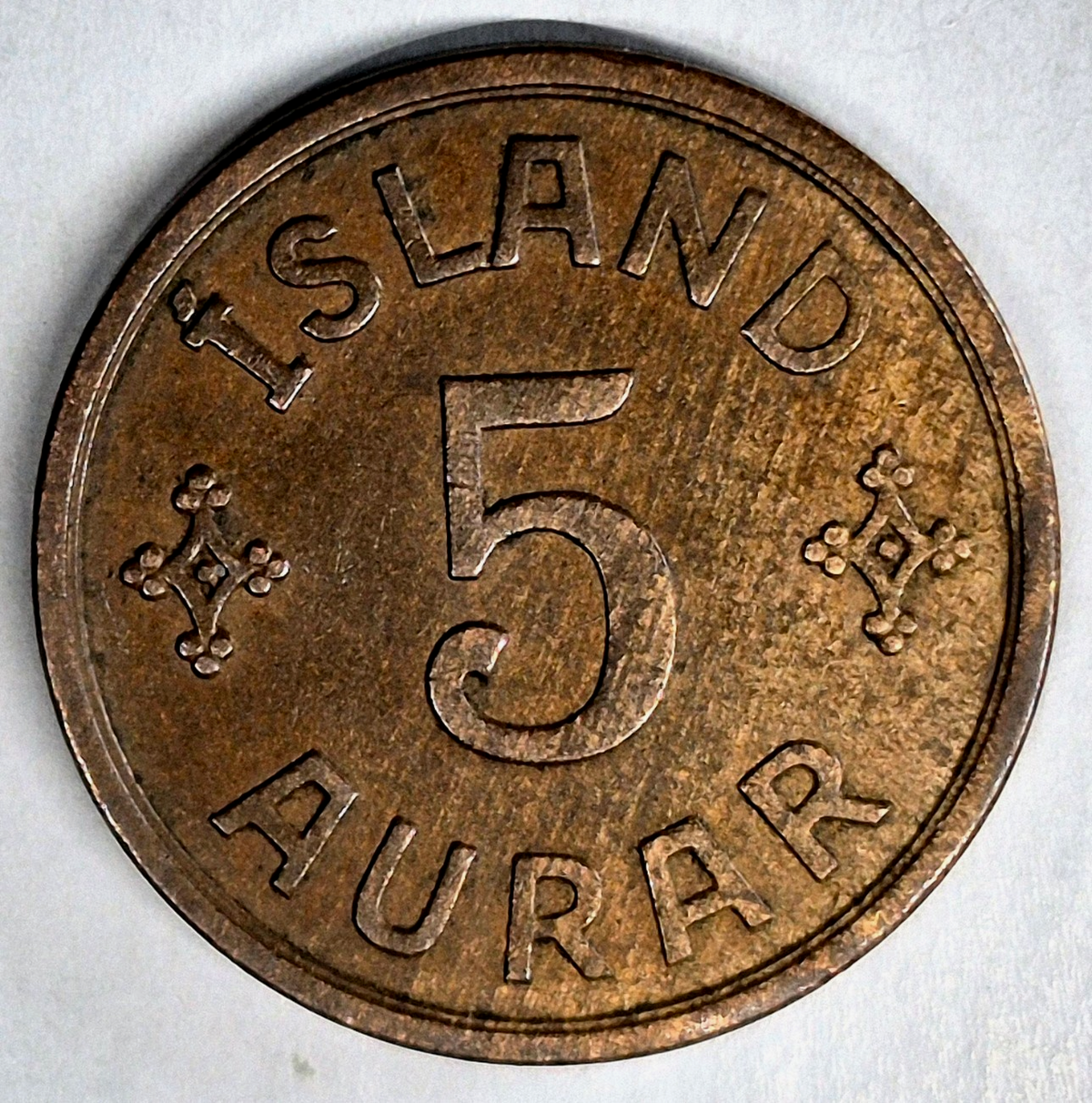 1931 N GJ Iceland 5 Aurar AU Features Low Mintage 311,000 Pieces KM-7.1 Woody