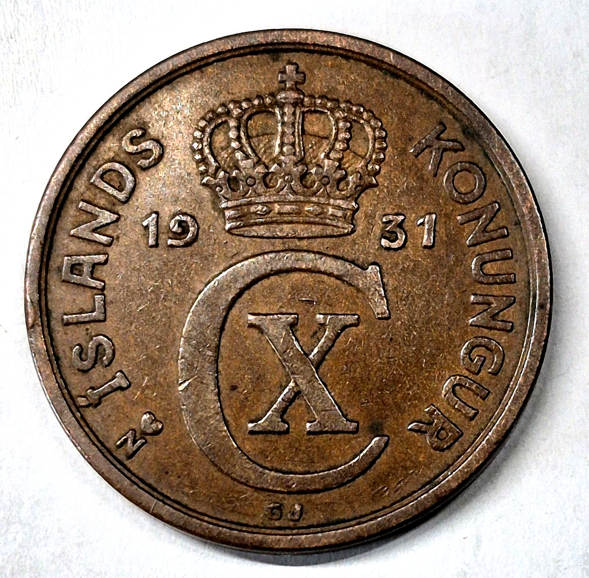 1931 N GJ Iceland 5 Aurar AU Features Low Mintage 311,000 Pieces KM-7.1 Woody