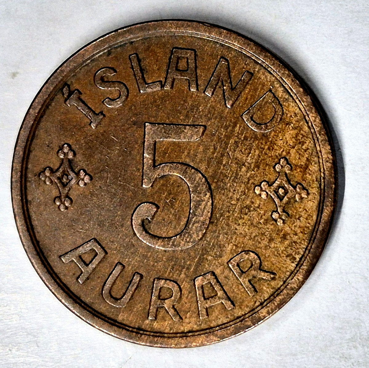 1931 N GJ Iceland 5 Aurar AU Features Low Mintage 311,000 Pieces KM-7.1 Woody