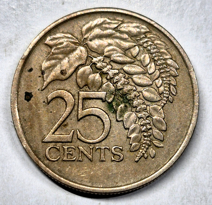 Trinidad & Tobago, 1976 25 Cents AU Features  KM-28 Coin Shown