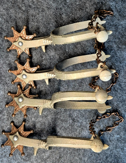 (4) Hubley Vintage 1940-1950 Child Toy Cowboy Western Rodeo Spurs No Spur Straps