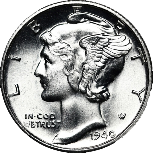 1940-S Mercury Dime BU Brilliant Uncirculated 90% Silver 10c Sharp Strike White
